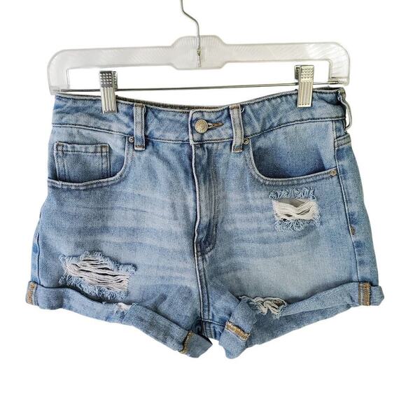 PacSun Light Blue Ripped Denim Mom Shorts Size 26 - Picture 3 of 16